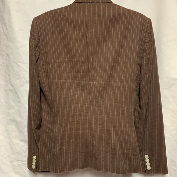 Chaps Brown Pinstripe Pantsuit Linen Blend Classic Business Office - Picture 6 of 10
